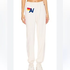 Aviator Nation Cream Sweatpants with Multicolor Logo